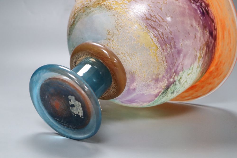 A large glass Kosta coloured art glass pedestal bowl, indistinctly inscribed and numbered beneath, 31cm diameter